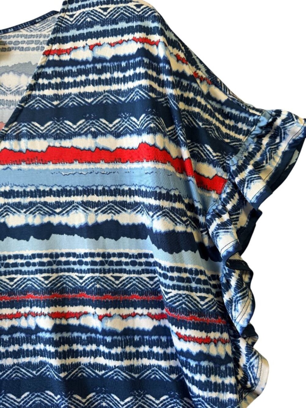 Ruby Rd. Womens 2X Striped Ruffle Sleeve Top V-Neck - Picture 4 of 8